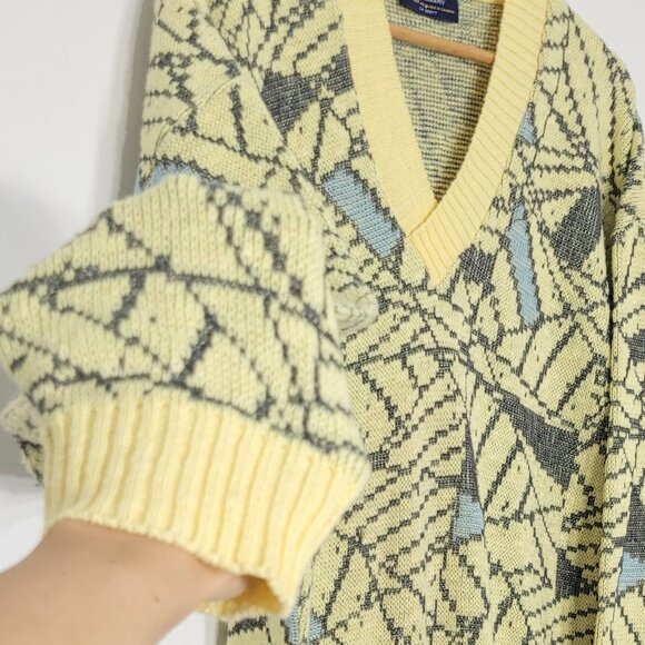 Prince Bellini Vintage Knit Preppy Yellow Gray Cotton Blend Cottagecore Sweater - Picture 5 of 13